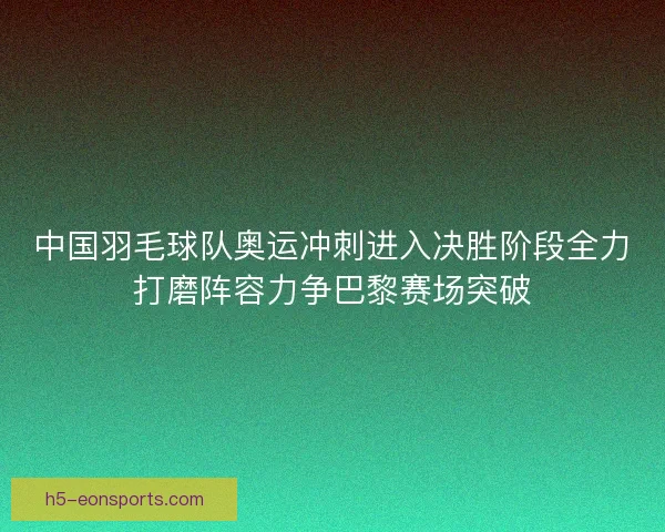 中国羽毛球队奥运冲刺进入决胜阶段全力打磨阵容力争巴黎赛场突破